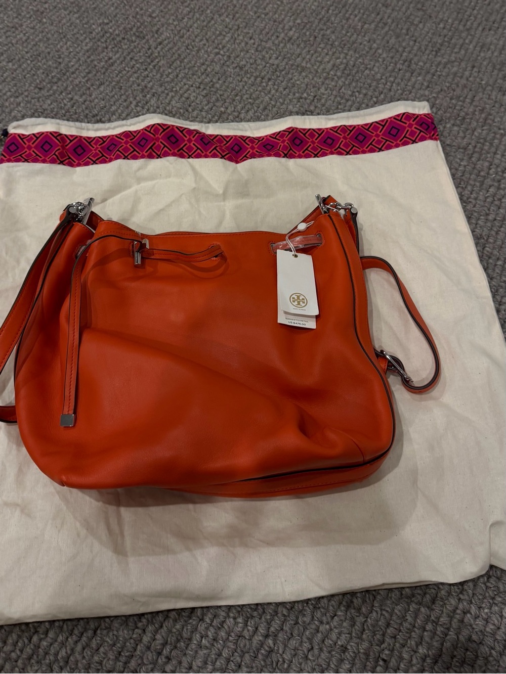 Tory Burch Vibrant Orange Leather Bucket Bag